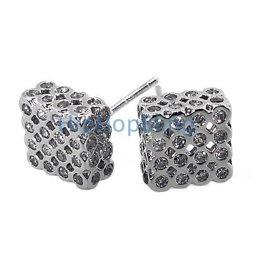 3D Box LG CZ Bezel .925 Silver Bling Bling Earrings