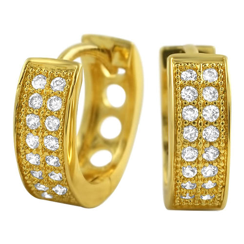 CZ Double Row Gold Hoop Micro Pave Earrings