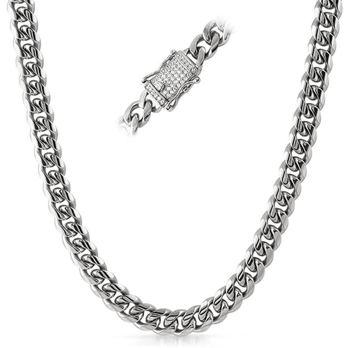 CZ Diamond Lock 10MM Cuban Chain Stainless Steel