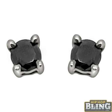 All Black Small Kite Silver CZ Micro Pave Bling Earrings