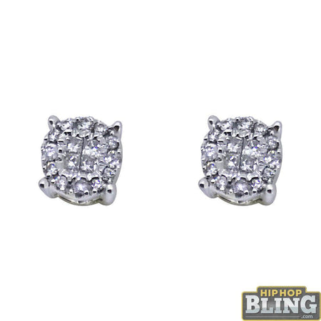 32 Stones Puffed Box Gold Vermeil CZ Micro Pave Earrings .925 Silver