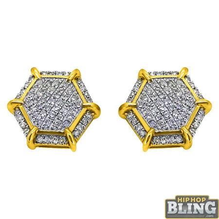 Princess Cut Round Cluster Gold CZ Hip Hop Earrings