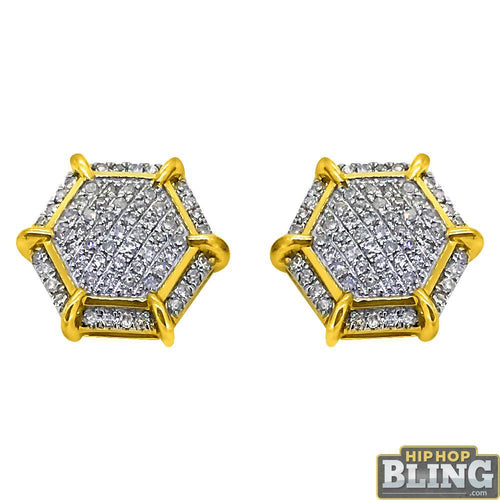 10K Yellow Gold Fancy Hexagon .30cttw Diamond Earrings