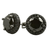 Black Solitaire Center Micro Pave Border CZ Earrings