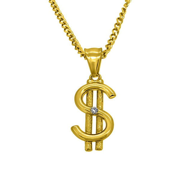 Gold Micro Dollar Sign Hip Hop Pendant