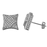 3D Square in Kite Rhodium CZ Micro Pave Bling Earrings