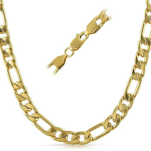 Figaro IP Gold Stainless Steel Chain Necklace  8MM