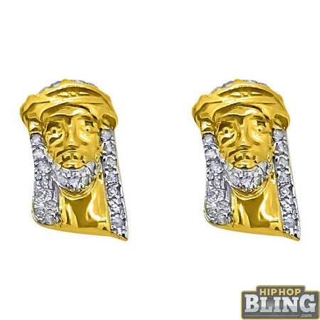 Round Fancy Diamond Hip Hop Earrings Gold .925