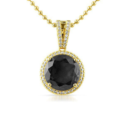 Black Lab Diamond Round Halo Gem Bling Pendant