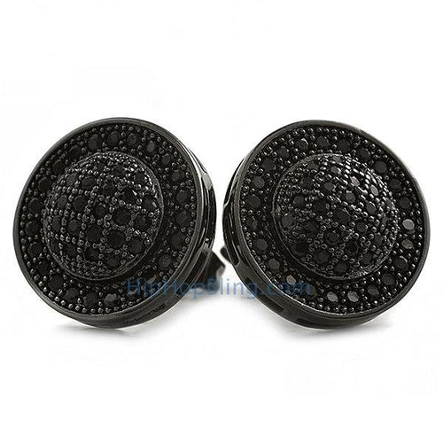 Domed M CZ Black Micro Pave Bling Earrings