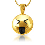 Emoji Sticking Out Tongue Face CZ Gold Bling Bling Pendant