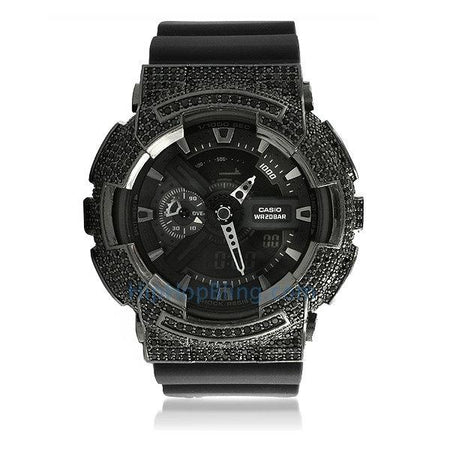 Silver Watch Black Dial & Band .08cttw Diamonds