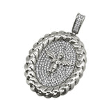 Cherub Angel Rhodium Cuban Oval CZ Pendant