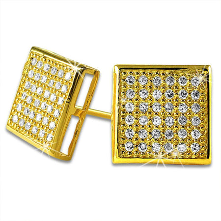 Large Kite Gold Vermeil CZ Micro Pave Earrings .925 Silver