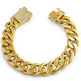 CZ Clasp 15MM Gold Cuban Thick Polished Bracelet