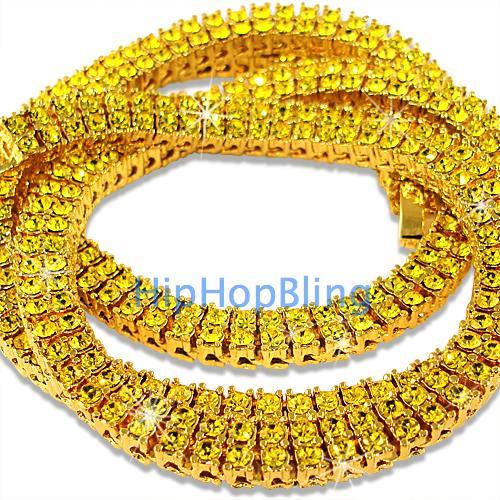 Lemonade Canary Iced Out Gold 2 Row Chain