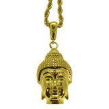 Gold 3D Buddha Head Pendant & Rope Chain