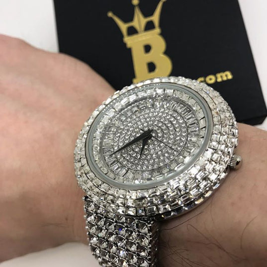 Baguette Iced Out Orbit 6 Row Bling Watch