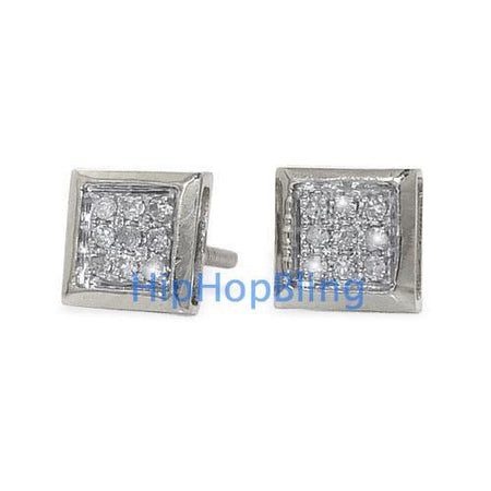 XXL CZ Puffed Box Gold Vermeil Bling Bling Micro Pave Earrings .925 Silver