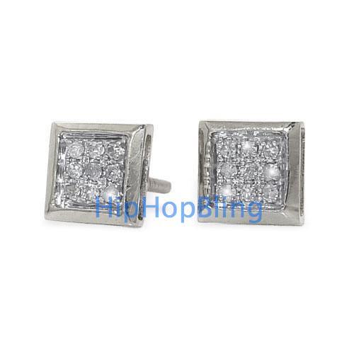 .05 Carat Diamond Box 10k White Gold Micro Pave Earrings