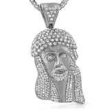 3D Big Iced Out Crown Jesus Piece Rhodium