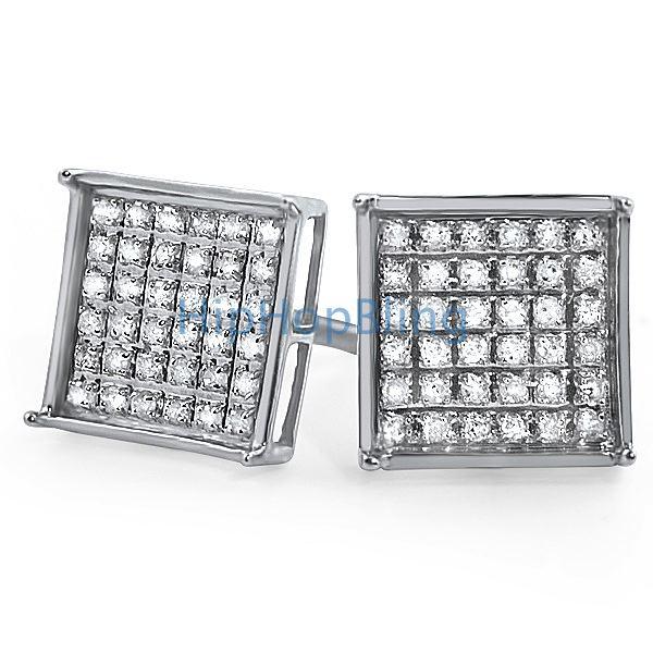 .25ct Diamond Box Micro Pave Earrings .925 Silver