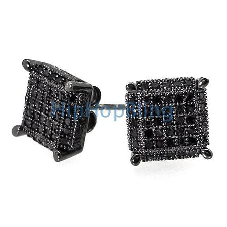 All Black Medium Kite Silver CZ Micro Pave Iced Out Earrings