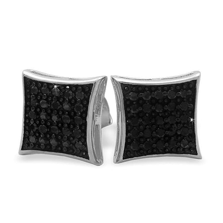 XL Box Black CZ Micro Pave Iced Out Earrings .925 Silver