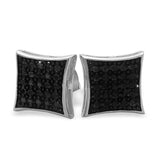 32 Stones Puffed Kite Black CZ Micro Pave Earrings .925 Silver