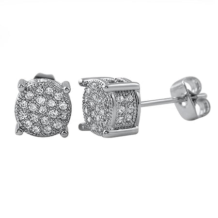 Large Puffed Box CZ Micro Pave Bling Earrings .925 Silver