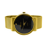 Smooth Round Gold Black Dial Mesh Band Watch