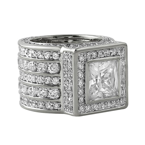 .925 Silver Square President CZ Bling Bling Ring