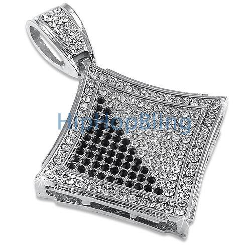 Black & White Diagonal Kite Rhodium Iced Out Pendant