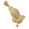 Gold Praying Hands Bling Pendant Dangling Cross