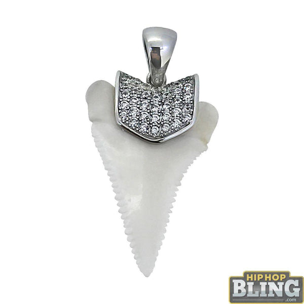 Real Shark Tooth Pendant with CZ Holder .925 Silver