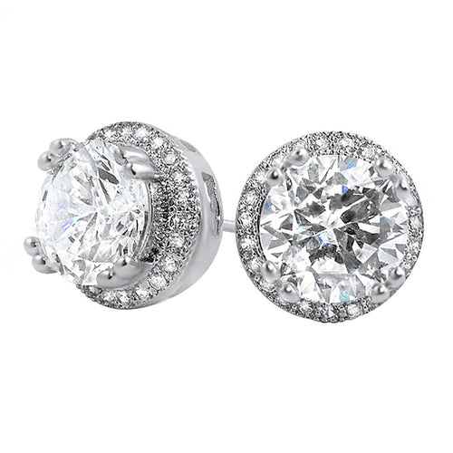 Pave Ice Border CZ Solitaire Bling Bling Earrings