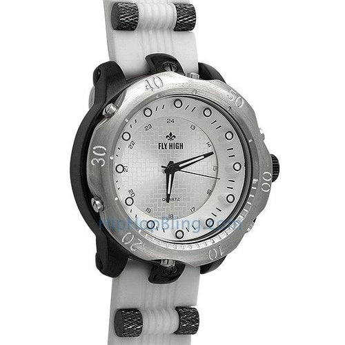 White Rubber Fashion Mens Watch Silver Black