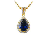 Pear Cut Lab Sapphire Gem Gold Iced Out Pendant
