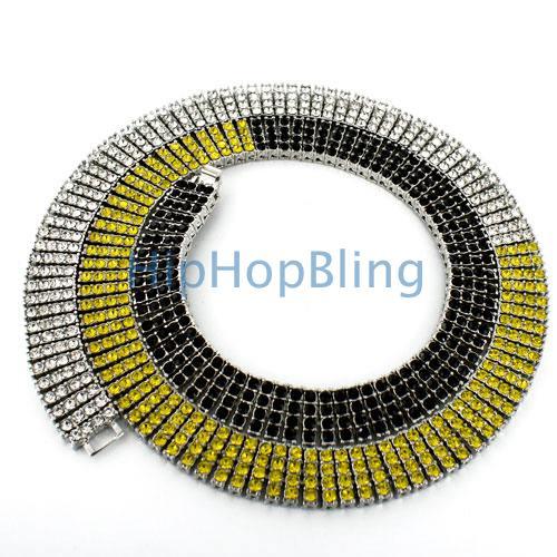 Bling Bling Chain 4 Rows of Ice Black Yellow & White