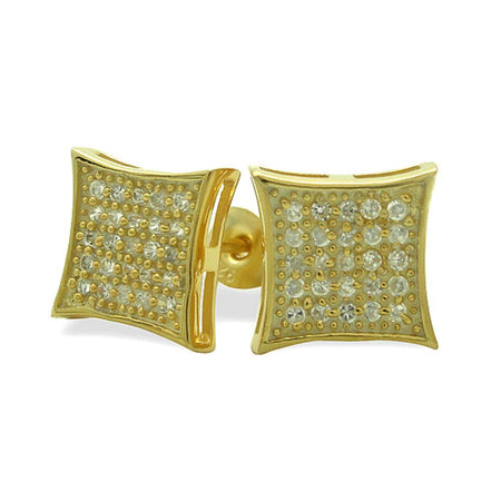 Large Kite Gold Vermeil CZ Micro Pave Earrings .925 Silver