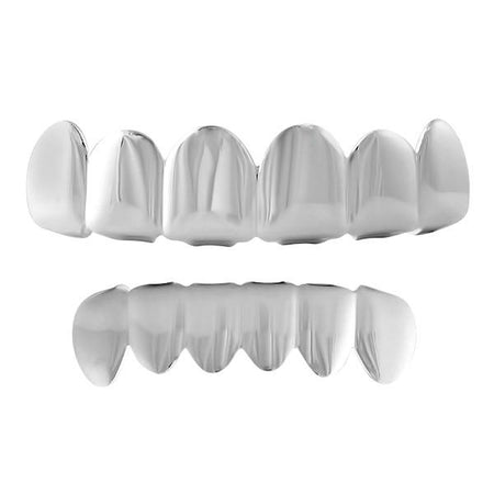 White / Blue Double Deck Iced Out Silver Grillz Hip Hop Grills TOP & BOTTOM TEETH COMBO