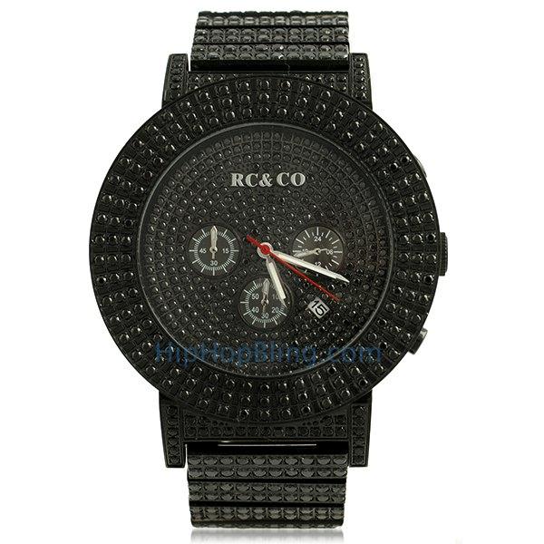 RC&Co Micro Pave CZ Black Hip Hop Watch