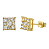 Square Cluster Gold CZ Bling Bling Earrings