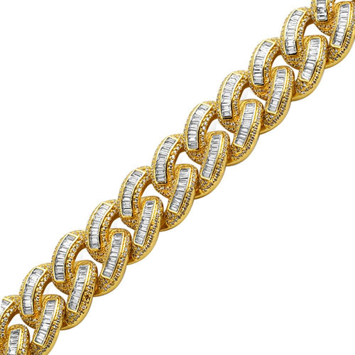 Baguette Lab Made Gold Cuban Bracelet 1400 Stones