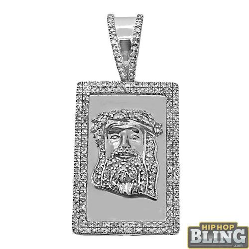 Jesus Piece Block .925 Silver Pendant .54cttw Diamonds