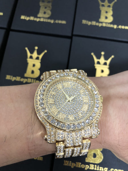 6.00 Carat Triple Diamond Bezel & Band IceTime Gold Watch