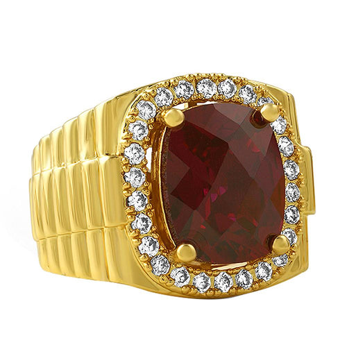 Rick Ross Style Lab Ruby Boss Gold Ring