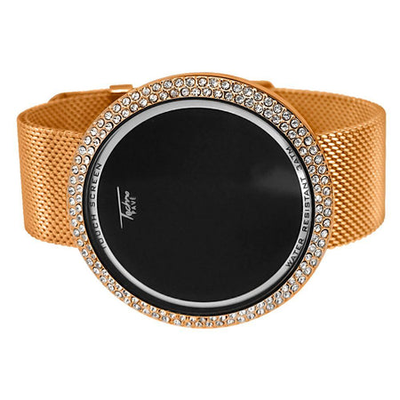 LED Digital Round Face Gold Watch Red Band