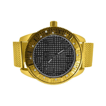 Genuine Diamond Gold Dress Watch Gold Black Strap