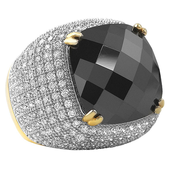 Black Rose Cut CZ Gold Bling Bling Ring